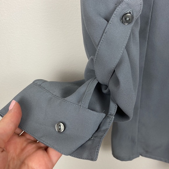 Semi-Sheer Professional/Night Out Button Down Blouse w/ Adjustable Sleeve Length - Picture 6 of 7